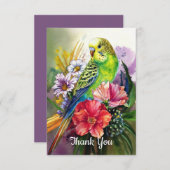 Parkiet en bloemen bedankkaart (Voorkant / Achterkant)