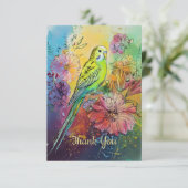 Parkiet en bloemen bedankkaart (Staand voorkant)