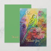 Parkiet en bloemen bedankkaart (Voorkant / Achterkant)