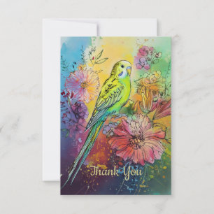 Parkiet en bloemen bedankkaart