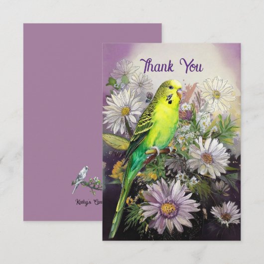 Parkiet en bloemen Bedankt Opmerking Kaart (Voorkant / Achterkant)
