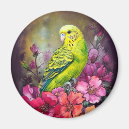 Parkiet en bloemen magneet