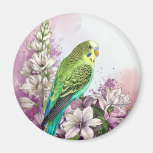 Parkiet en bloemen magneet