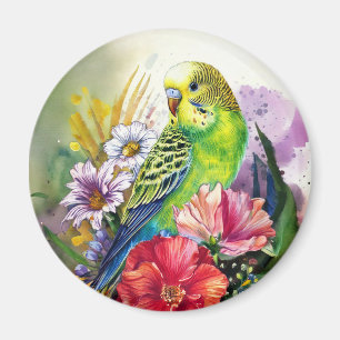 Parkiet en bloemen magneet