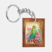 Parkiet en bloesems sleutelhanger (Voorkant Links)