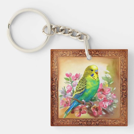 Parkiet en bloesems sleutelhanger (Voorkant)