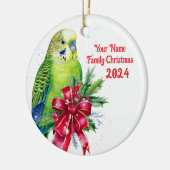 Parkiet en kerstboog keramisch ornament (Links)