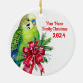 Parkiet en kerstboog keramisch ornament (Achterkant)