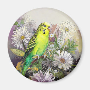 Parkiet en madeliefjes magneet