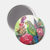 Parkiet en rode bloem magneet (Voorkant / Achterkant)