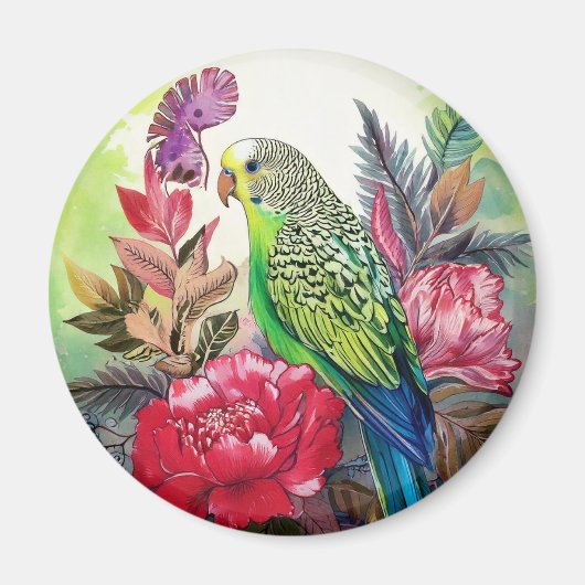 Parkiet en rode bloem magneet (Voorkant)