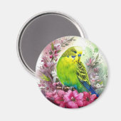 Parkiet en roze bloemen magneet (Voorkant / Achterkant)
