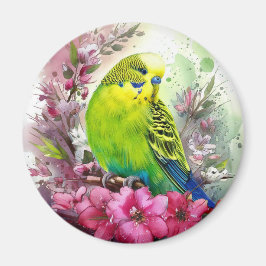 Parkiet en roze bloemen magneet