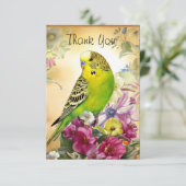 Parkiet en wilde bloemen bedankkaart (Staand voorkant)