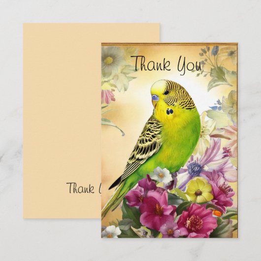 Parkiet en wilde bloemen bedankkaart (Voorkant / Achterkant)
