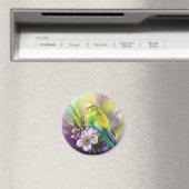 Parkiet en witte bloemen magneet (Insitu (Vaatwasser))