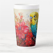 Parkiet met bloemen latte mok (Voorkant)
