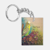 Parkiet met volkskunstbloemen sleutelhanger (Voorkant Links)