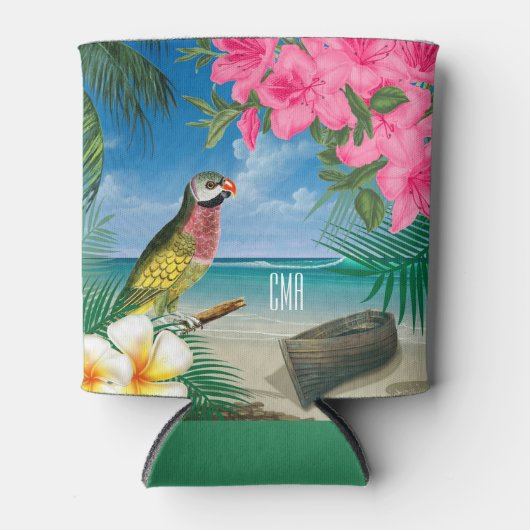  parkiet op een ontwerp van de tropische oceaan blikjeskoeler (Voorkant)