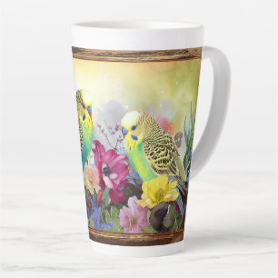 Parkieten en wilde bloemen latte mok