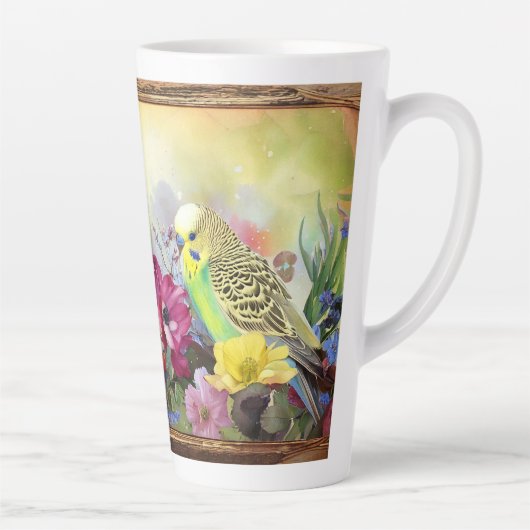 Parkieten en wilde bloemen latte mok (Rechts)