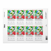Parkieten in pioenen Bookplate Etiket (Full Sheet)