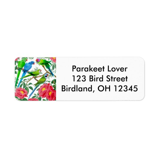Parkieten in pioenrozen Label (Voorkant)