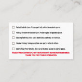 Parking Incorrectly complaint card Visitekaartje (Achterkant)