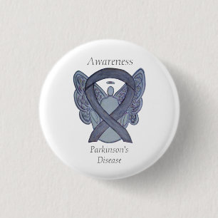 Parkinson-speld met engel en lint ronde button 3,2 cm