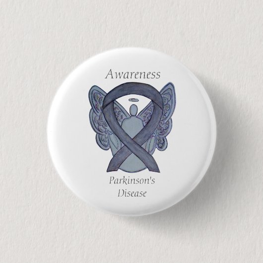 Parkinson-speld met engel en lint ronde button 3,2 cm (Voorkant)