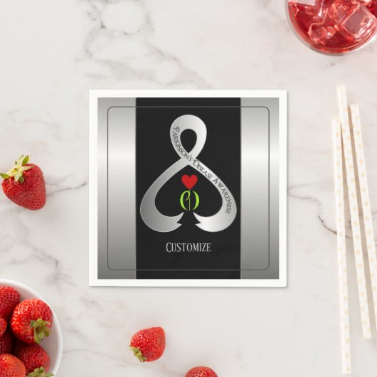 Parkinson's Awareness Ribbon Black and Silver Servet (Insitu)