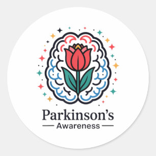Parkinson's bewustzijn hersenen en tulp _1 ronde sticker