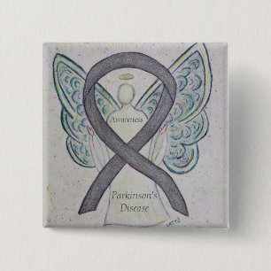 Parkinson's Disease Awareness Ribbon Angel Art Pin Vierkante Button 5,1 Cm