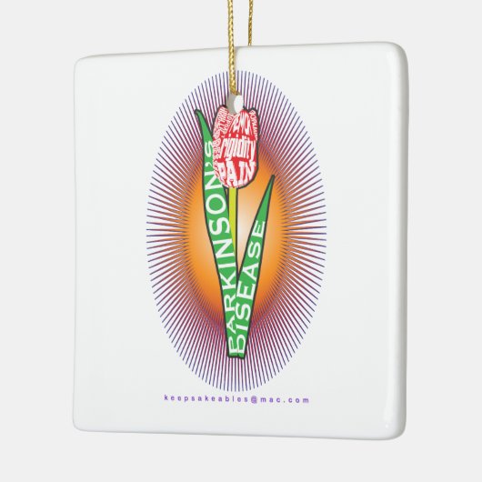 Parkinsons symptoom rode tulp met uitbarsting keramisch ornament (Links)