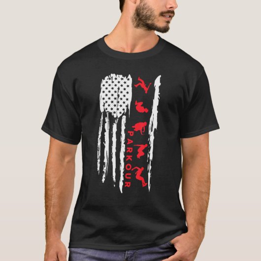 Parkour silhouette US flag graphic Parkour T-shirt (Voorkant)
