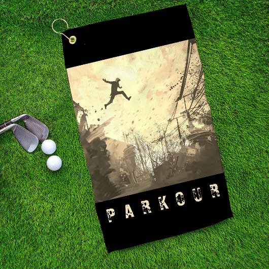Parkour Urban Free Runing Freestyling Art Sepia Golfhanddoek