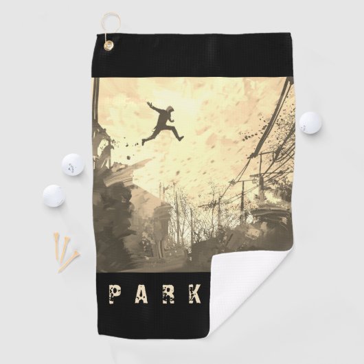 Parkour Urban Free Runing Freestyling Art Sepia Golfhanddoek (Insitu)