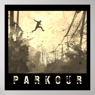 Parkour Urban Obstacle Course Modern Sepia Poster