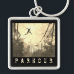 Parkour Urban Obstacle Course Modern Sepia Sleutelhanger<br><div class="desc">Een moderne kunstenaar heeft de indruk dat parkour wordt geoefend in een stadsachterstraat in sepia tones.</div>