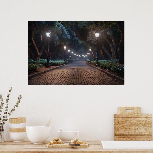 Parkpad bij lamplight – Serene Evening Poster (Keuken)