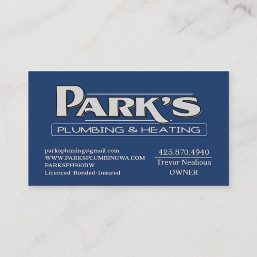 ParksPlumbing II Visitekaartje (Voorkant)
