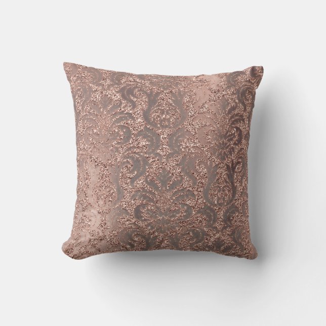 Parly Ivory Damask roze Rose Gold Glitter Copper Kussen (Voorkant)
