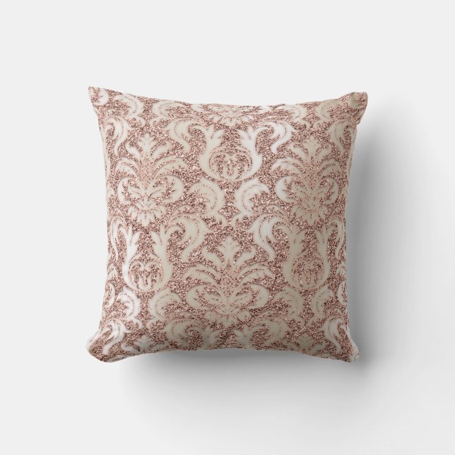 Parly Ivory Damask roze Rose Gold Glitter Metalli Kussen (Voorkant)