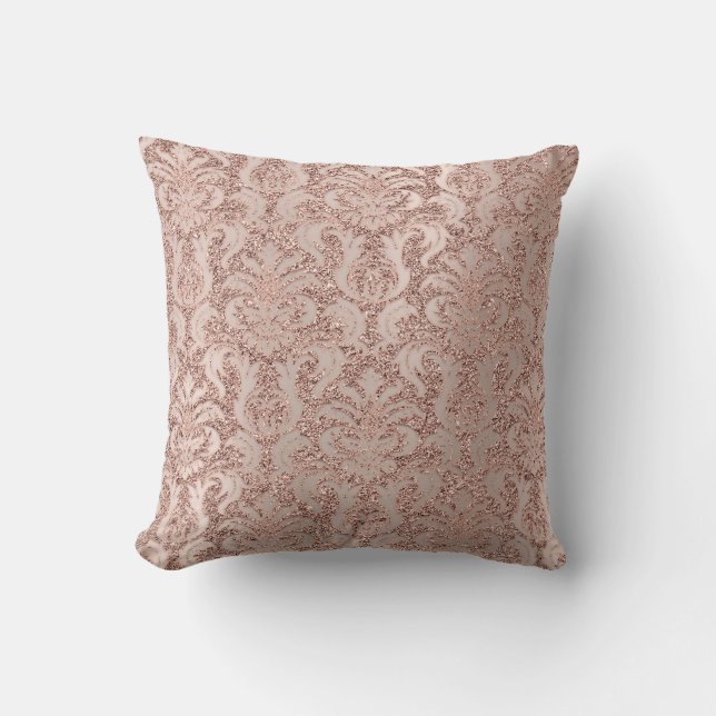 Parly Metal Damask Pink Rose Gold Glitter Luxe Kussen (Voorkant)