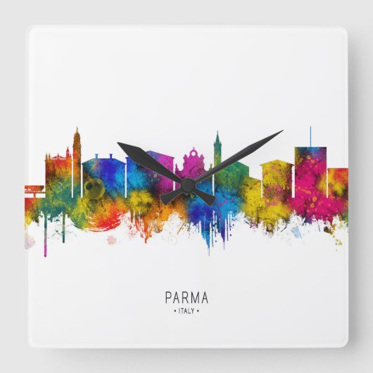 Parma Italië Skyline Vierkante Klok (Voorkant)