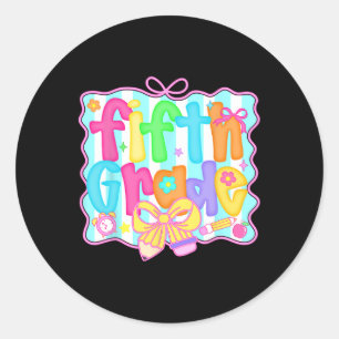 Parmantig terug naar school 5e klas Coquette strik Ronde Sticker