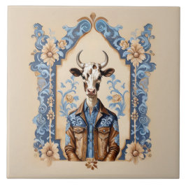 Parmantige Oude Wilde Westen Cowboy Grappige Koe K Tegeltje