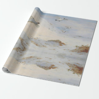 Parmigan in winterverenkleed, vliegend over de sne cadeaupapier