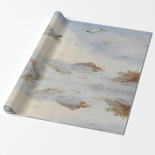 Parmigan in winterverenkleed, vliegend over de sne cadeaupapier (Uitgerold)