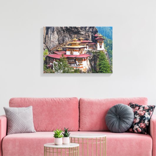 Paro Taktsang: het Nest-klooster van de Tijger - B Canvas Afdruk (Insitu (Woonkamer))